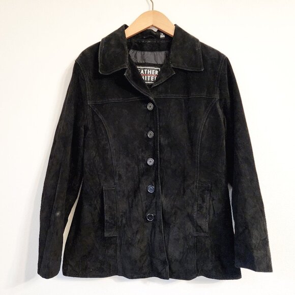 Leather Limited Jackets & Blazers - Leather Limited Suede Leather Jacket Coat Button Front Black Women M Classic